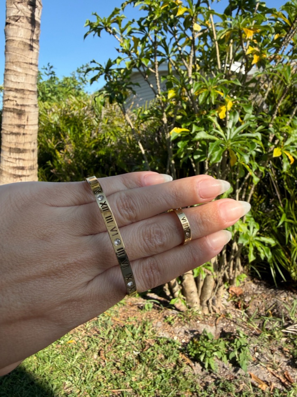Gold Roman Numeral Bangle and Ring Set - Designer Style Women Jewelry